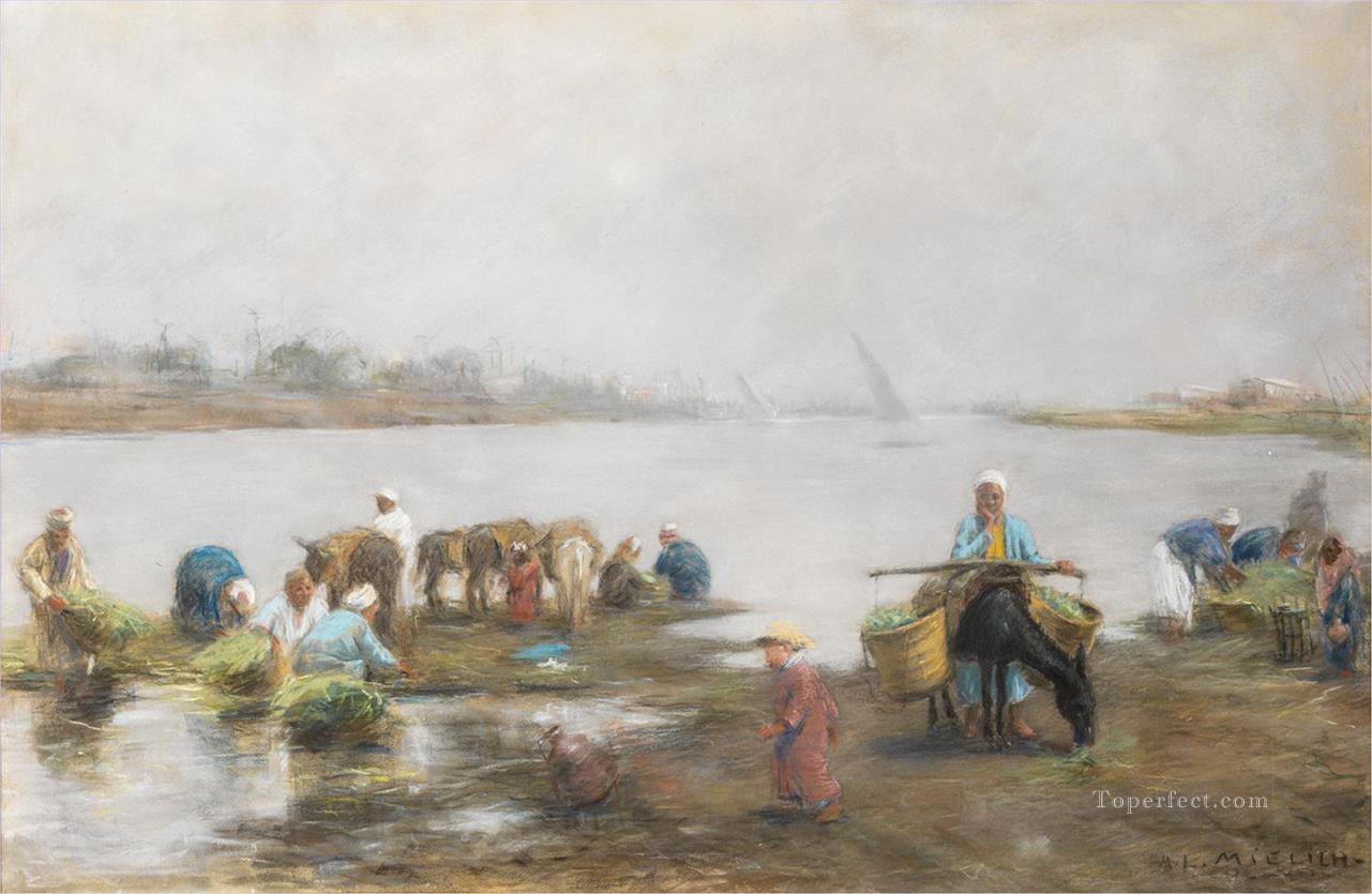 Fellahs au bord du Nil Alphons Leopold Mielich Orientalist scenes Oil Paintings